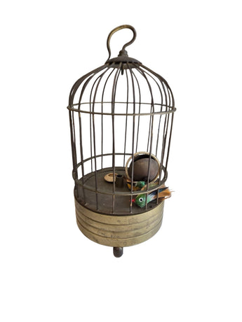 Vtg Collectable Decorated Old Copper Carved Bird In Cage Mechanical Table Clock