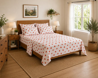New Red / White Farmhouse Country Tomatoes Queen Size Sheet Bedding Set