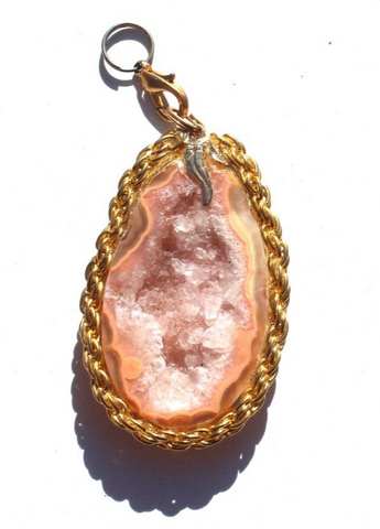 Vintage Pink Gemstone (Agate Stone Geode Crystal) Necklace Pendant Jewelry