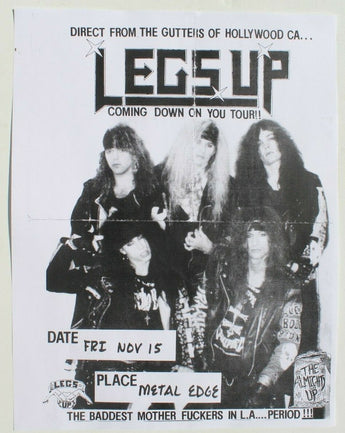 Vtg 1980s 1990s Punk Rock Hair Band Concert Flyer - Legs Up (Metal Edge) Nov 15
