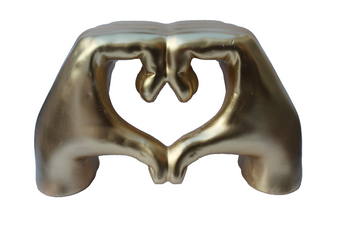 New X-Large Love Peace Retro Gold Heart Shapes Hands Accent Table / Bench RARE