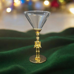 New Christmas Holiday Party Gold Stem Drummer Boy Martini Cocktail Glass Cup