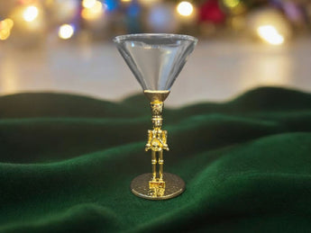 New Christmas Holiday Party Gold Stem Drummer Boy Martini Cocktail Glass Cup