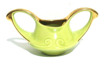 Vintage MCM Pearl China Co Green Sugar Bowl Dish 22KT Gold Trim (Tea Time)