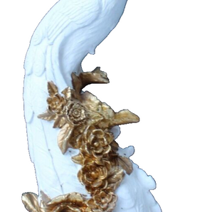 New White Gold Resin MCM Peacock W/ Flowers And Roses State Figure Room Decor