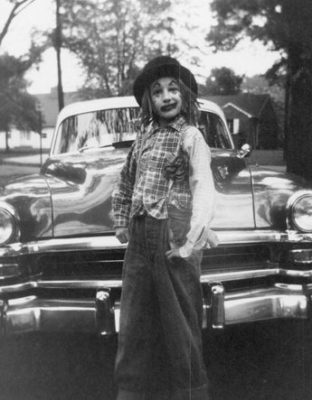 Vtg B&W 1940s Young Boy Dressed Up As Clown (Halloween) Gangster Photo #738