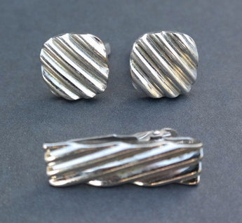 Vintage Silver Textured Square Wave Men's CUFFLINKS (Excellent 11 of 100)
