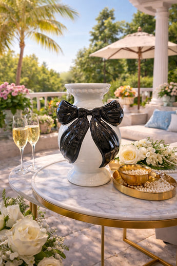 New Black & White Large Bow Decorative Flower Table Vase Room Decor
