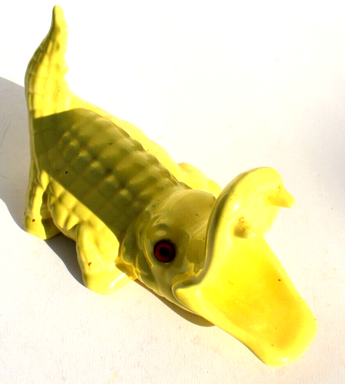 Vintage Yellow Large Porcelain Alligator Crocodile W/ Eyes Figure Figurine Room