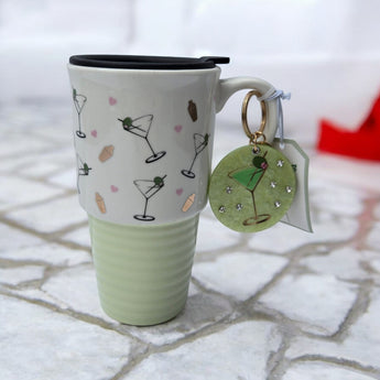 New Porcelain Martini W/ Olive Retro Mide Century Travel Coffee Cup Mug Tea