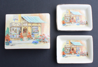 Sandland Ware Lancaster Hanley England Jewelry Cigarette TRINKET Box W/ 2 Dishes