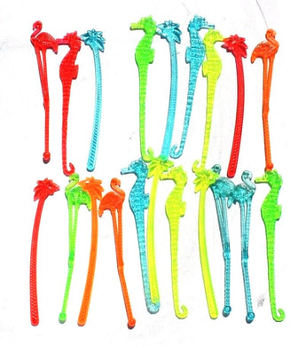 20 Retro Vtg NEON (Flamingo, Palm Tree, Seahorse) Party Cocktail Stirring Sticks
