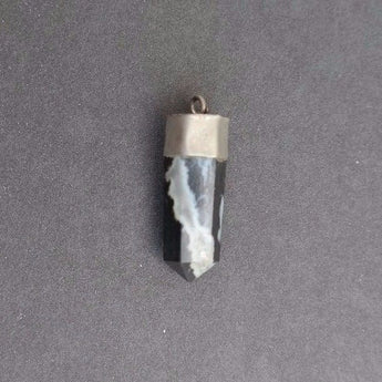 Vtg 1960s Art Deco Black & Grey Crystal Shape Gemstone Necklace Pendant Jewelry