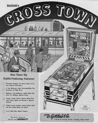 Vtg 1960's Gottlieb Cross Town Pinball Coin Operated Machine Advertisement #149