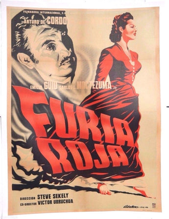 Vtg Mexican Movie Poster - 1951 Furia Roja (Emilia Guiu) Art By Caballero