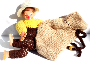 Vintage 1970s/80s Handmade Crocheted Cute Clown Doll Wine Bottle Cover Holder