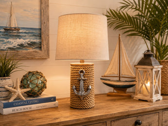 New Nautical Anchor Table Lamp Coastal Beach House Rope Wrapped Accent Lamp