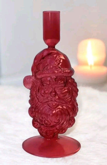 New Red Glass Christmas Holiday Santa Claus Candle Stick Holder Room Decor