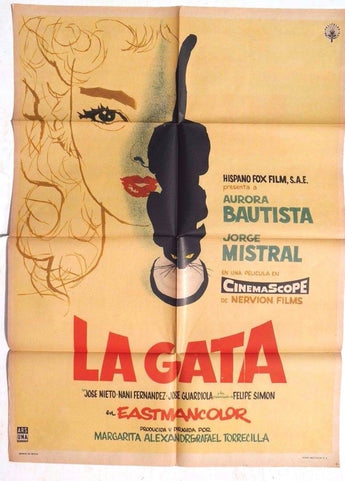 Vtg Mexican Movie Poster 1956 La Gata (Jose Nieto / Nani Fernandez)