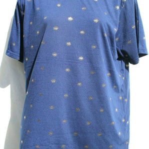 New Mens Blue & Gold Evil Eye Print Hip Hop Casual Cotton T-Shirt Large