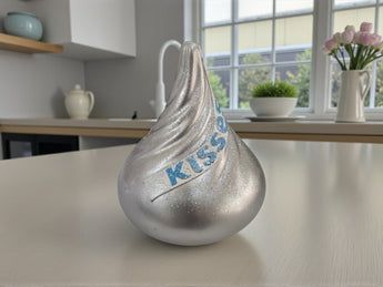 New Holiday Large Silver Glitter Christams Kisses Hershey Kiss Figurine Statue