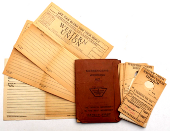 Vtg Western Union Telegram Messengers Working Kit DOOR HANGERS Message Paper