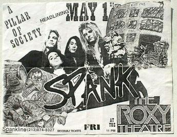 Vtg 1980s 1990s Punk Rock Hair Band Concert Flyer - Spank (The Roxy) May 1st