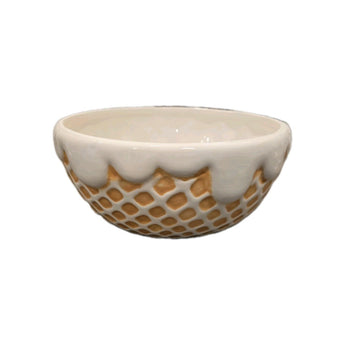 New White Ice Cream Cone Bowl Ceramic Dessert Dish Sprinkle Sundae Waffle Bowl