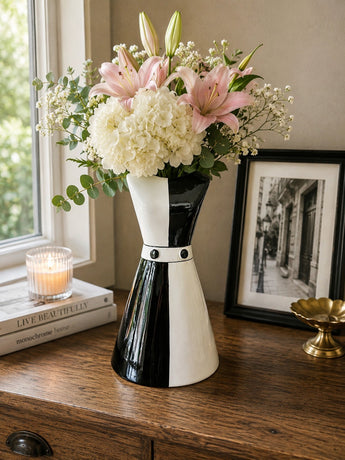 New Large Black & White Reto Dress Decorative Flower Table Vase Room Decor