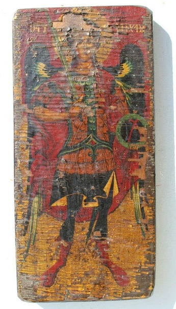 Antique Russian Icon St. Archangel Michael (Halo Relief) Wood Panel