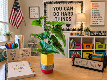 New Teacher Classroom Pencil Green Leaf Desk Fake Plant Room Home Decor