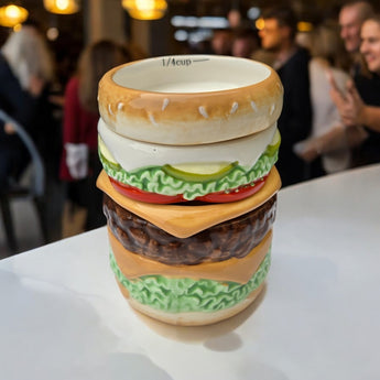 New Ceramic Kitchen Top Cheesburger Burger Cute Funny Measuring Cups Set of 4