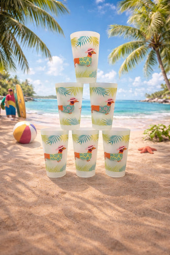 6 New Hawaiian Tropical Dachshund Plastic Indoor Outdoor Party Beverage Cup Set
