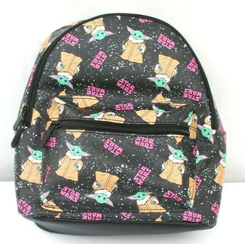 Rare New Bioworld Star Wars Black Backpack Multi-Color Grogu Baby Yoda 11" x 9"