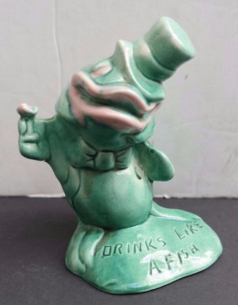 Vintage Green Ceramic "Drinks Like A Fish" Funny Comedy Tabletop Statue