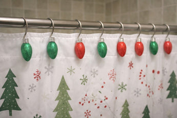 New Christmas Holiday Red / Green Lights Bathroom Shower Curtain Hooks