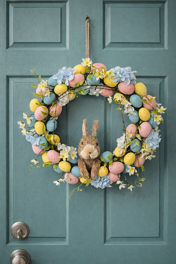 New Pastel YELLOW Pink BLUE Easter Bunny Easter Eggs Large Hanging Wreath Decor