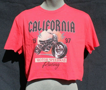 Women's California 1997 Motor Speedway Motorcycle Crop Top Emo Girl Indie Core