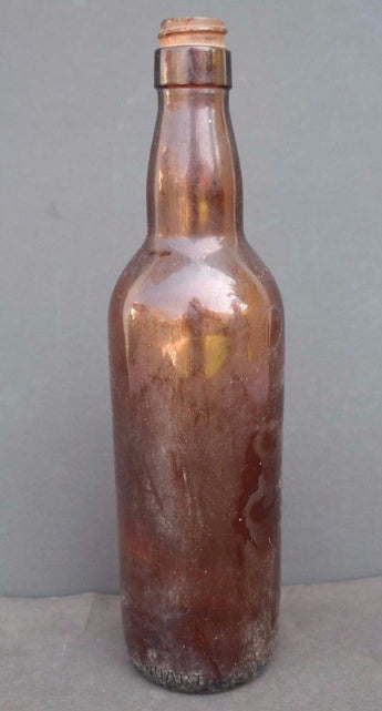 Vintage AMBER / BROWN Tall BEER Glass Wine Bottle APOTHECARY 4/5 Quart