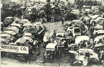 Vintage 1940s Wrecking Co. Junk Yard Salvage Wrecked Cars Photo #2842