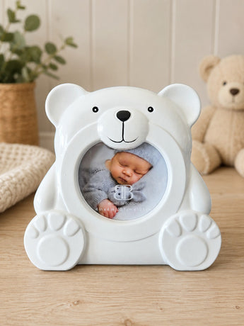 New White Resin Teddy Bear New Baby Nursery Decor Picture Frame 4x4