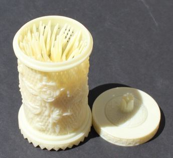 Vtg MCM 1978 Appetizer Celluloid PARTY Cocktail Forks Rose Container Hong Kong