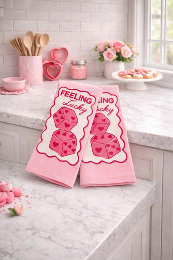 New Set 2 Valentines Day Love Pink Feeling Lucky Rolling The Dice Kitchen Towels