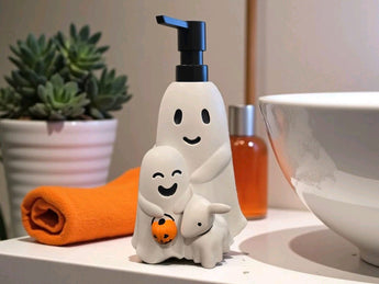 New White Mom & Kid Ghost Trick Or Treater Halloween Soap Dispenser Spooky