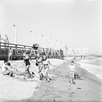 Vtg 1957 Girls In Bathing Suits On Long Beach Boardwalk CA Photo Image #1736