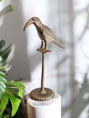 New Gold Retro MCM Boho Jungle Metal Toucan Bird Home Room Decor Figure