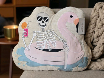 New Isaac Mizrahi Summerween Skeleton In A Pink Flamingo Float Decorative Pillow