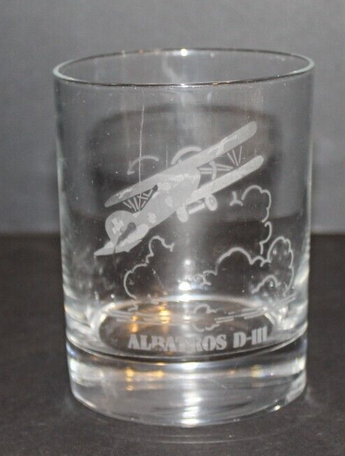 Vintage Glass Etched Albatros D- III Flying Aircraft Aviation Class Cup Tumbler