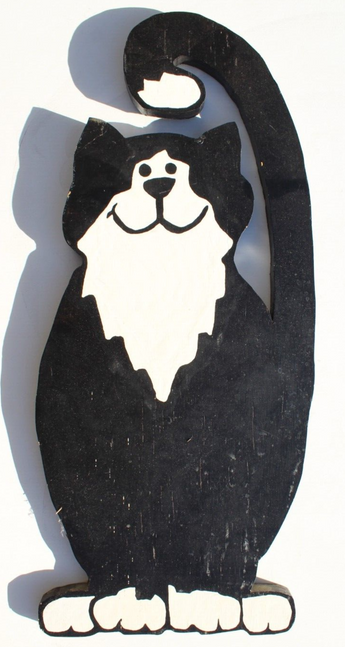 Vtg Large Wood Folk Art Hand Painted Cat Cutout Prop Statue Figurine - 22" Tall