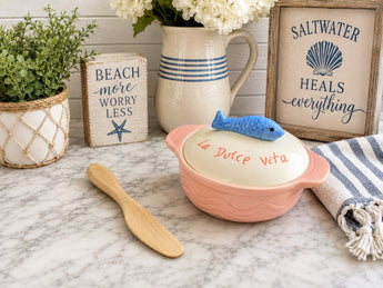 New La Dolce Vita Fish Casserole Coastal Mini Baker W/ Spreader Party Kitchen